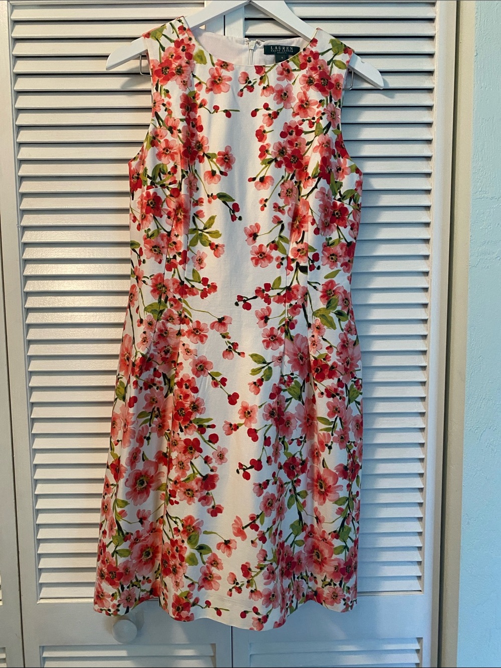 Lauren Ralph Lauren White Midi Dress with Pink Floral Print Women’s Size 8